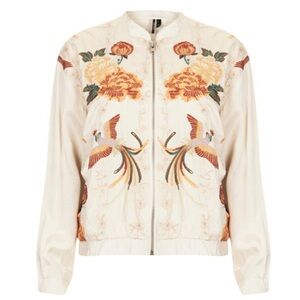 TOPSHOP IVORY SATIN EMBROIDERED BOMBER JACKET